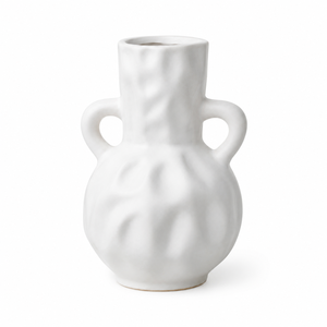 Vase à fleurs en céramique blanche texturée, amphore à double anse, décoration de table sculpturale méditerranéenne pour la maison - Product Image 1