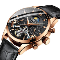 Montre-bracelet mécanique automatique pour homme Guanqin GH17003, bracelet en cuir véritable / acier inoxydable, montres Reloj, montre à aiguilles pour homme
