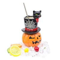 Tasses tiki en porcelaine de bar taille personnalisée tasse à cocktail citrouille en céramique avec chat noir toile d'araignée chapeau haut de forme tasse tiki