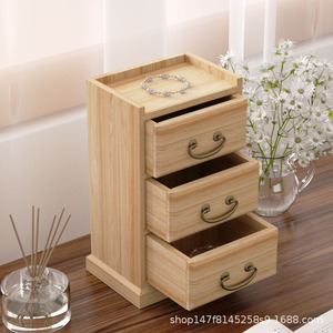 Solid Wood Jewelry <b>Box</b> Drawer Style <b>Vintage</b> Wooden Storage Cabinet Desktop Organizer Rectangle 14x10x22.5cm - Product Image 5