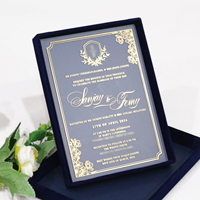 Luxus-Goldfolie transparente Acrylkarte gefrostete Hochzeitseinladung mit blauer Schachtel Gold benutzerdefiniertes LOGO Hochzeitseinladung