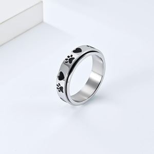 Cute Puppy Paw Print Heart Rotating <b>Ring</b> For Women Titanium Steel Jewelry Gift - Product Image 3