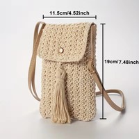 Nouveau sac bandoulière style bohème, petit sac carré mini format pour téléphone portable, beige kaki, tissé à la main, fermeture éclair, sac à bandoulière simple pour femmes et filles