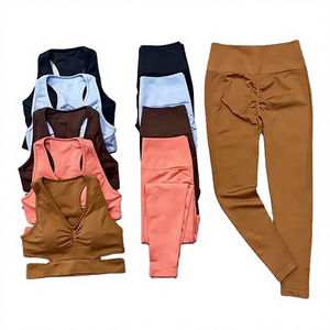 ชุดออกกำลังกายโยคะ 2 ชิ้น ผ้าริบเนื้อบางเบา ระบายอากาศได้ดี สำหรับผู้หญิง สายไขว้ เอวสูง ยางยืดด้านหน้า ลายพิมพ์เรียบ - Product Image 4