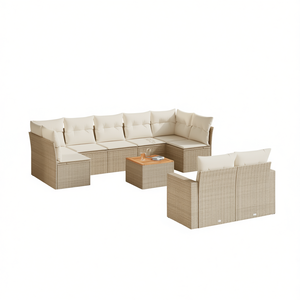 Conjunto de Sofás de Jardín de Ratán Beige, 6 Plazas, Muebles de Exterior Resistentes a la Intemperie, Diseño Contemporáneo, Estructura de Mimbre - Product Image 1