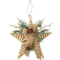 Adorno de Estrella de Navidad de Ratán Natural con Bayas Blancas y Lazo de Arpillera, Decoración Colgante de 10 Pulgadas para Exhibición Festiva, Venta al por Mayor