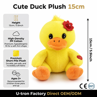 Peluche Canard Jaune Mignon de 15 cm avec Fleur Rouge, Jouet en Peluche Canard de Dessin Animé Doux pour Enfants, Cadeau, Décoration d'Intérieur