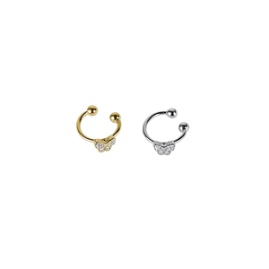 Boucles d'oreilles créoles en acier inoxydable avec détails en cristal, plaquées argent, pour perçage d'oreille - Product Image 2