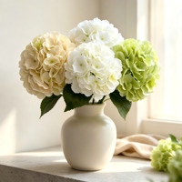 Grande Hortensia Artificielle à Tige Unique avec Feuilles, Fleur d'Hortensia Artificielle pour Centres de Table de Mariage et Décoration de Table à Domicile