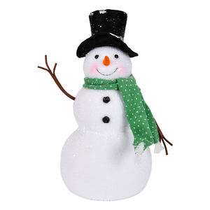 Traditional <b>Black</b> Top Hat Snowman Sculpture with Green <b>Scarf</b> for Xmas Window Decor Personalized - Product Image 1