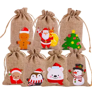 Burlap Drawstring Pocket Premium OEM Twinkle Linen Christmas Candy Gift Bag