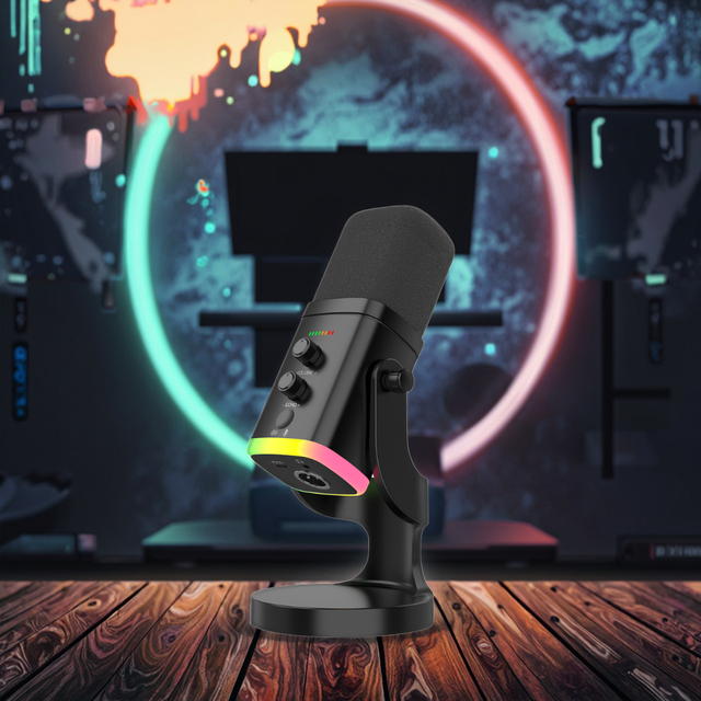 RGB Dynamic Microphone for Gaming Recording USB Interface Cardioid Condenser External Desktop Computer Noise Cancelling Feature