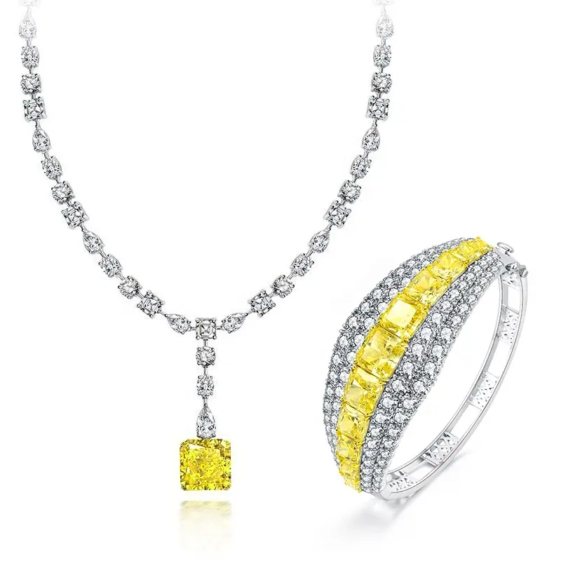 High Quality Cheap Brand yellow stone Dubai Gold Plated Pendant Necklace bangle Jewelry Set