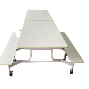 Multi Functional <b>Folding</b> Dining <b>Table</b> With Long Bench Seat White <b>Metal</b> Frame Restaurant Set Child Use Durable Combination Design - Product Image 5