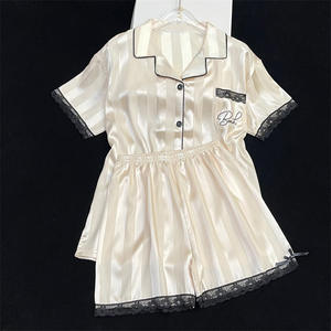 Pijamas de Verano para Mujer, de Seda de Hielo, Finos, con Solapa, Conjunto de Pijama de Manga Corta y Pantalones Cortos, Ropa de Dormir para el Hogar - Product Image 5