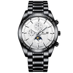 Relojes de Cuarzo de Lujo para Hombre, Creativos con Fase Lunar, Correa de Cuero y Acero Inoxidable, Negros, Elegantes, Delgados, Resistentes al Agua - Product Image 1