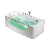 Baignoire de massage rectangulaire autoportante en acrylique transparent de 1.5m avec égouttoir à lumière LED pour salle de bain extérieure