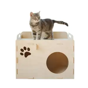 Wooden Indoor Pet House Small Dogs & Cats Wood Bed Easy Assembled Plywood Pet Beds wholesale cardboard cat house