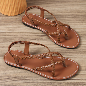 2026 New Women Braided Slip On <b>Clip</b> Toe Flat Roman Sandals Casual Plus Size Summer Beach Ladies Footwear - Product Image 1