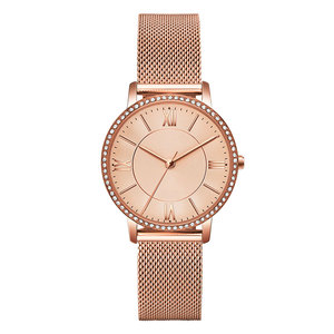 Montre décontractée pour <span class=keywords><strong>femme</strong></span> en acier inoxydable à quartz japonais et bracelet en maille avec cristaux sur la <span class=keywords><strong>lunette</strong></span> - Product Image 4