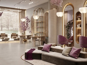 Hair Nail Beauty Salon Interior Design Service Bespoke Gold Metal Arched Display Rack and Fluted Column Shopfitting - Product Image 4