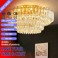DUOMEIJU Plafonnier moderne minimaliste de luxe en cristal doré 220V, hauteur réglable, LED 3000K lumière chaude, garantie 2 ans, pour la maison