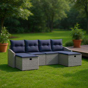 Ensemble de canapés de jardin en polyrotin gris avec coussins, mobilier d'extérieur pour 6 personnes, design contemporain - Product Image 2