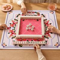 Tapis de jeu de Mahjong de luxe rose et blanc avec bordure Camélia, imprimé Charleston, portable, pliable, insonorisé, avec housse en caoutchouc