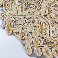 Garniture en dentelle à sequins en gros, garniture en dentelle brodée, garniture en dentelle à fleurs brodées, garniture en dentelle perlée, dentelle et garniture extensible 5/8, blanc or