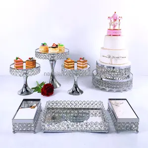 Popular Home Wedding Party Gold/Silver Mirror Cake Stand Sets Dessert Display Stand Metal Crystal Promotional Party Supplies