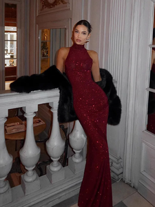 Fashion Solid Maxi Gown Dresses Sexy Slim <strong>Sequins</strong> <strong>Red</strong> Sleeveless Long Dress 2026 New Women's Elegant Shiny Party Bodycon Robes - Product Image 6