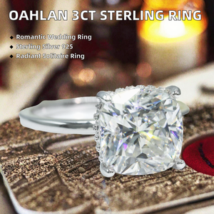 OAHLAN 3CT 925 Sterling <b>Silver</b> Romantic Engagement <b>Rings</b> Radiant Cut <b>Solitaire</b> Cubic Zirconia CZ Promise Wedding Gift Party - Product Image 2
