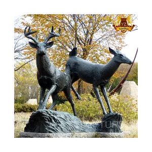 Escultura de cobre de metal personalizada, cervos de bronze estátua de alce tamanho de vida escultura de casal de bronze de cervos