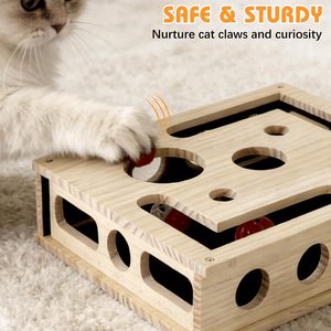 Scatola di Arricchimento e Gioco per <span class=keywords><strong>Gatti</strong></span>, Scatola in Legno per Affilare le Unghie, Alternativa Antistress alle Lime per Unghie, Gioco Labirinto per <span class=keywords><strong>Gatti</strong></span> da Interno - Product Image 2
