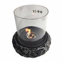 Cheminée à biofuel Bongo moderne en métal imitation pierre béton avec verre borosilicate cylindrique Modèle BGA11039BL