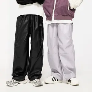 Enflasyon deri erkek pantolon streetwear özel nakış Logo Streetwear kalça pop geniş bacak pantolon pantolon