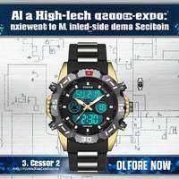 Stryve Montre de sport de luxe unisexe, étanche, LED, quartz, alarme, bracelet en acier inoxydable, double affichage