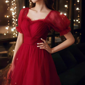 Burgundy Tulle A-Line Wedding Dress Sweetheart Neckline Natural Waist Vintage Maternity Plus Size Spring Wear - Product Image 2