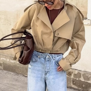 Manteau trench décontracté à col tailleur double boutonnage kaki pour femme, nouvelle collection automne - Product Image 3