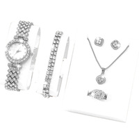 Montres pour Femmes Luxe Bracelet Collier Boucles d'Oreilles Bague Ensemble Cadeau Montre-Bracelet pour Dames Vente en Gros