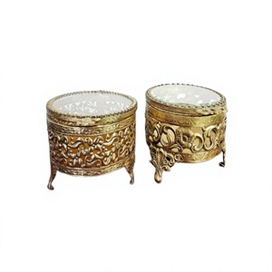 Ensemble de 2 boîtes de rangement pour bijoux en laiton et verre, design admirable, couleur or, boîte de rangement pour bijoux et cosmétiques pour femmes - Product Image 1