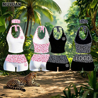 Ensemble 2 pièces tendance Y2K imprimé léopard pour femme : haut dos nu et short à revers avec bandeau assorti – Tenue d'été streetwear personnalisable avec logo