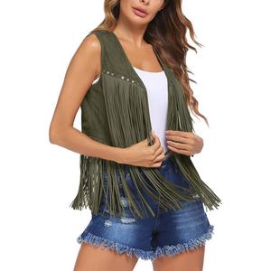 Chaleco Vintage Personalizado para <span class=keywords><strong>Mujer</strong></span>, Estilo Hippie de los 70, Sin Mangas, <span class=keywords><strong>con</strong></span> <span class=keywords><strong>Flecos</strong></span> de Gamuza, Ropa Occidental - Product Image 3