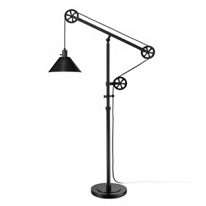 Lampe sur pied industrielle réglable, support en fer, douille E27, abat-jour en verre noir, LED blanc chaud, CRI 90 élevé, roulettes - Product Image 1