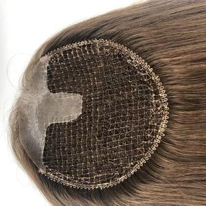 <span class=keywords><strong>Filet</strong></span> à poisson de qualité supérieure avec topper de cheveux humains pu, perruque européenne vierge, couleur marron, résille, microline, toupet pour femme - Product Image 4