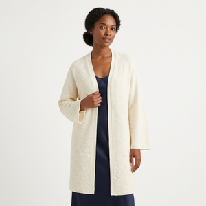 Cárdigan Abierto Color Marfil para Mujer, Texturizado, Antiarrugas, Manga Larga, Tejido por Computadora, Estilo Simple, para Uso Diario en Todas las Estaciones - Product Image 1