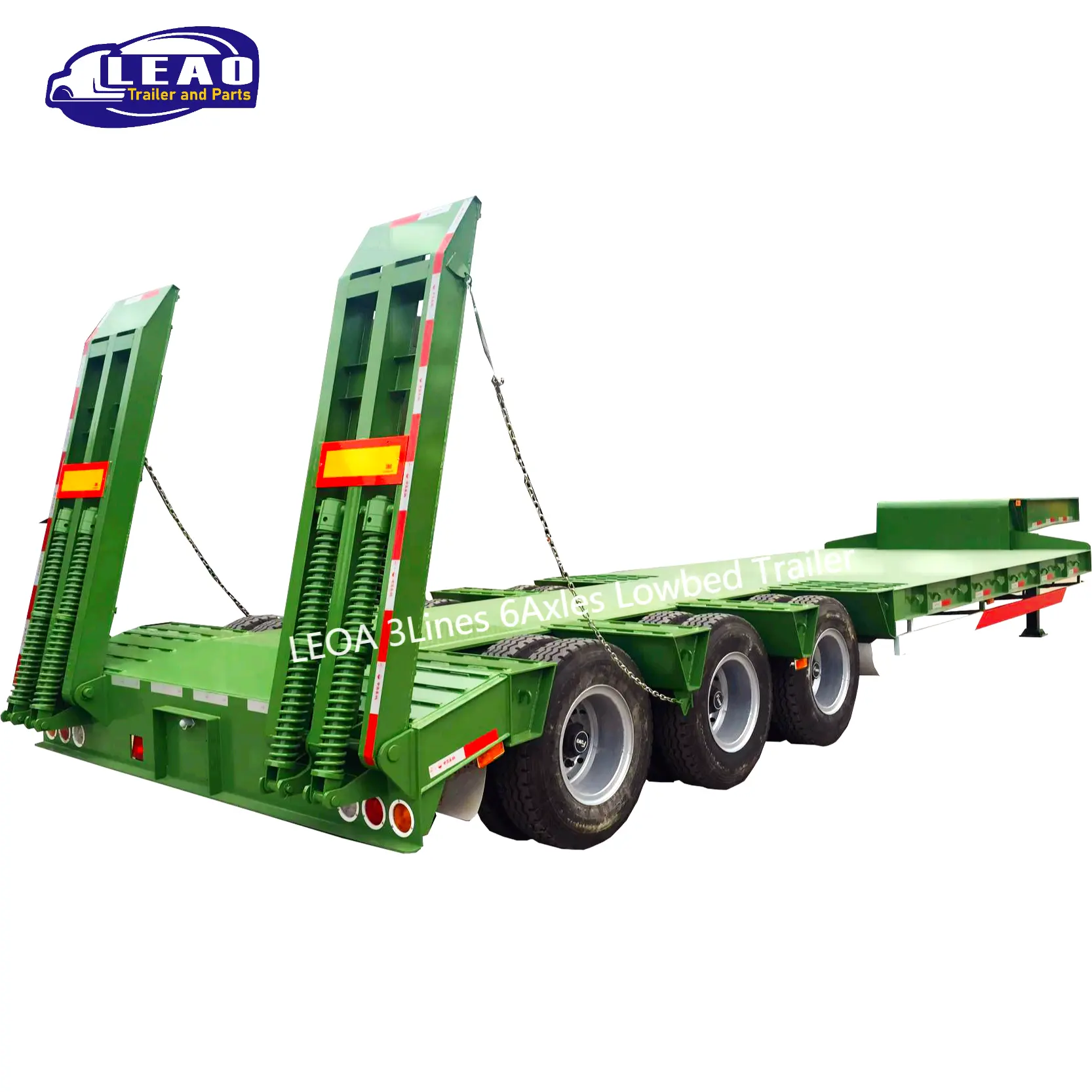 ALEEAO 3 baris 6 as roda Lowboy semi trailer 120ton Lowbed Trailer Lowbed semi trailer untuk mesin besar dengan ramp hidrolik