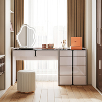 Ensemble commode et coiffeuse contemporains pour chambre à coucher, avec 10 tiroirs, coffre de rangement intégré, dessus en verre gris