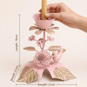 Support à bougie rose floral avec oiseau et feuilles, décoration d'intérieur, porte-bougie en acier métallique - Product Image 6