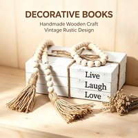 Livres de présentation empilables décoratifs en bois poli, écologiques, style ferme, avec pompons de perles en bois pour tables basses